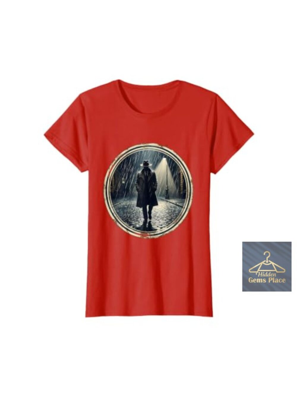 Noir Trench Coat Graphic Tee | Cinematic Street Art T-Shirt